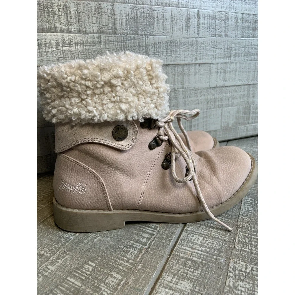 Blowfish Size 3 Kids Girls Light Pink Ankle Boots Faux‎ Fur Lined Side Zip